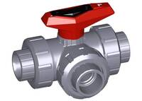 3-cestný Kulový ventil typ 543 ABS horizontální/L-vrtání s metrickými vložnými díly pro lepení