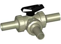 PROGEF Standard 3-cestný Kulový ventil typ 543 horizontální/T-vrtání vložný díl natupo dlouhý SDR11 metrické