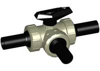 ecoFIT 3-cestný Kulový ventil typ 543 horizontální/T-vrtání vložný díl natupo dlouhý PE100 SDR11 metrický